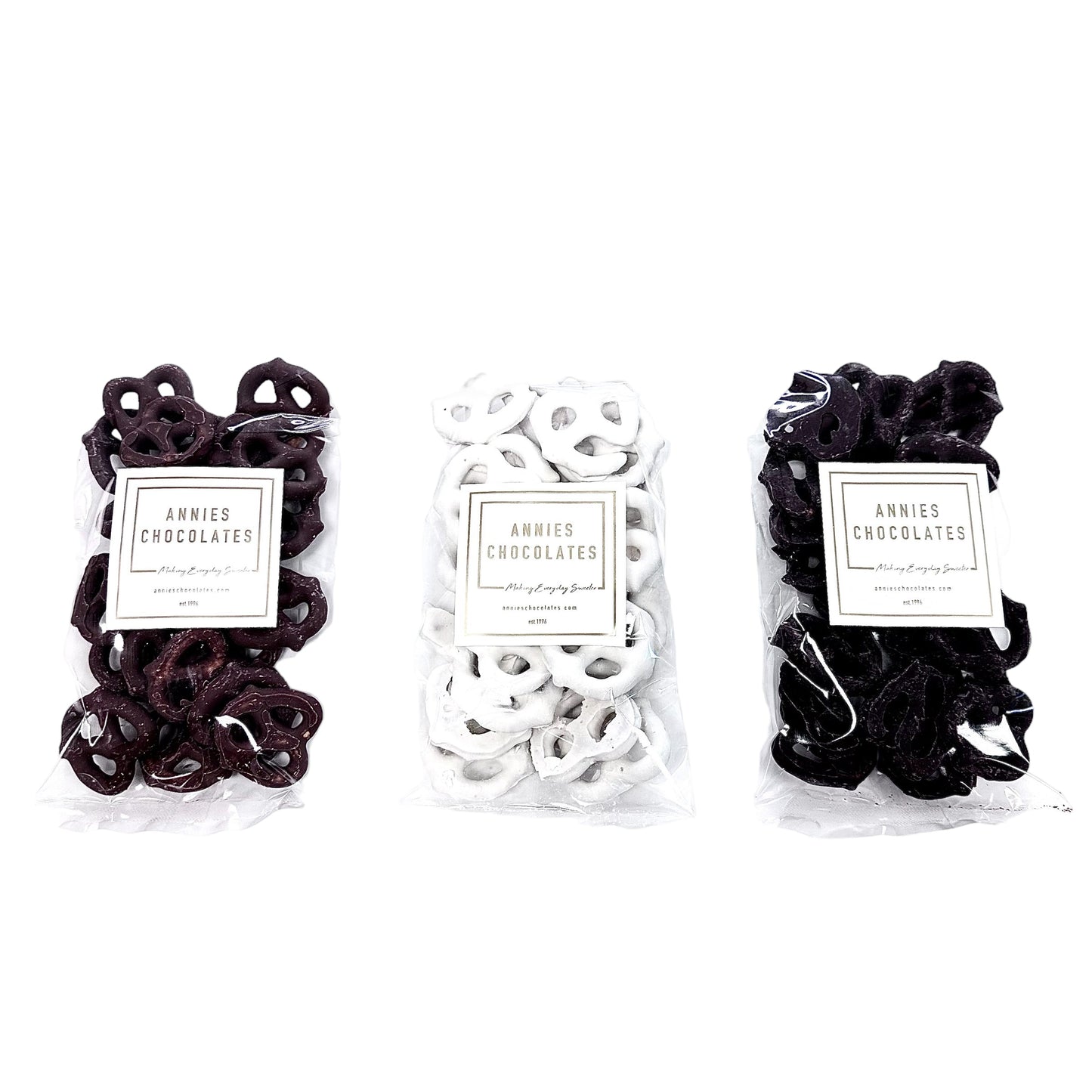 Chocolate Covered Pretzels Milk . White . Dark
