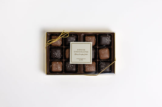 Milk & Dark Chocolate Sea Salt Caramels 12pc.